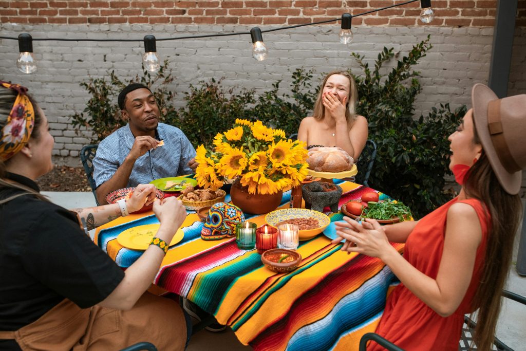 REAL Health & Nutrition. Group of people eating happy.